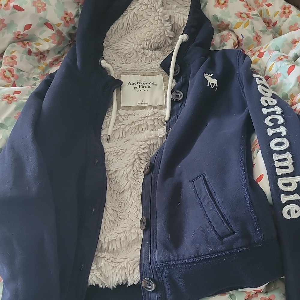 Abercrombie & Fitch Womens Dark Blue Fleece-Lined Jacket